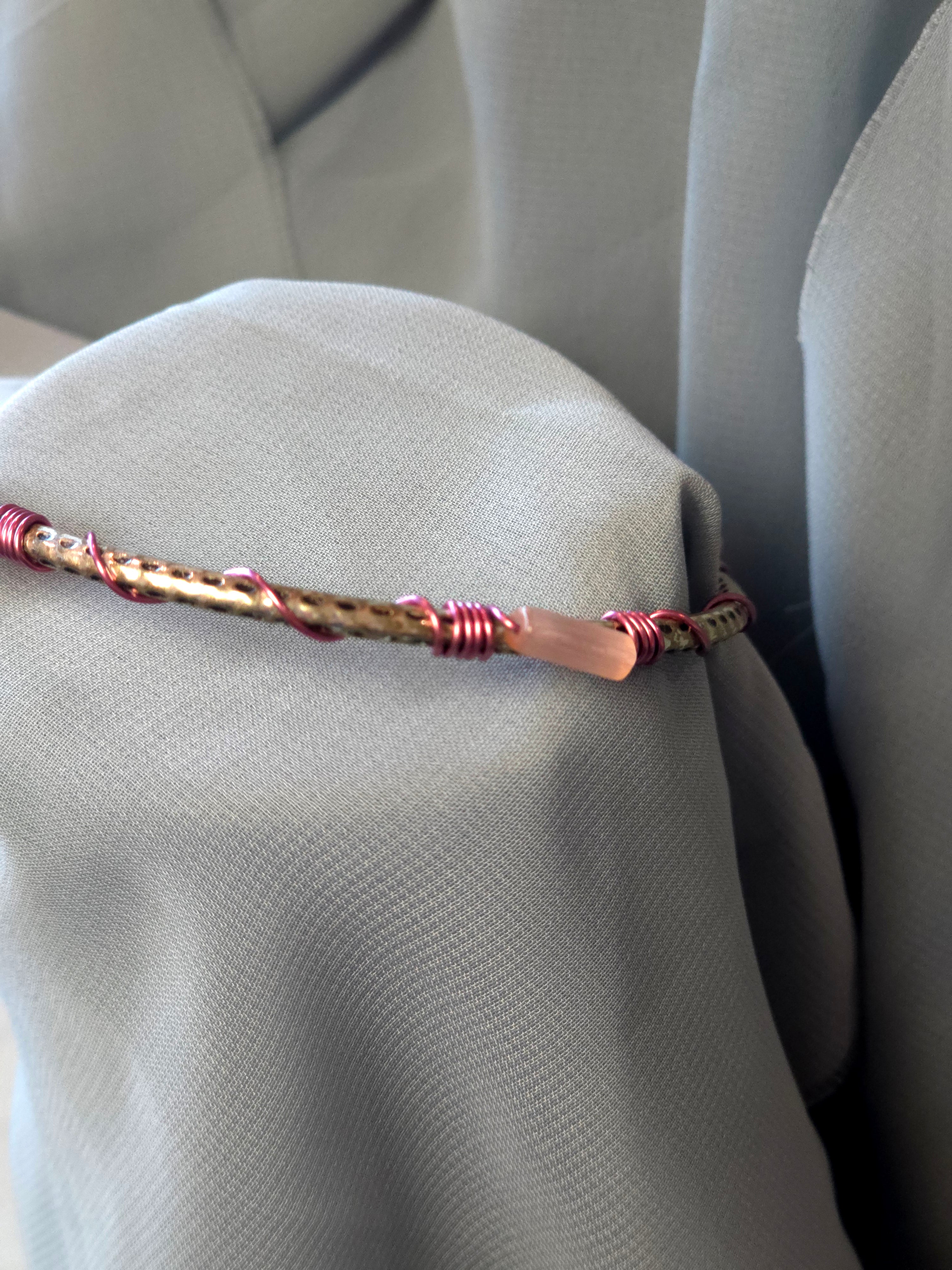 Silver and pink handcrafted bracelet