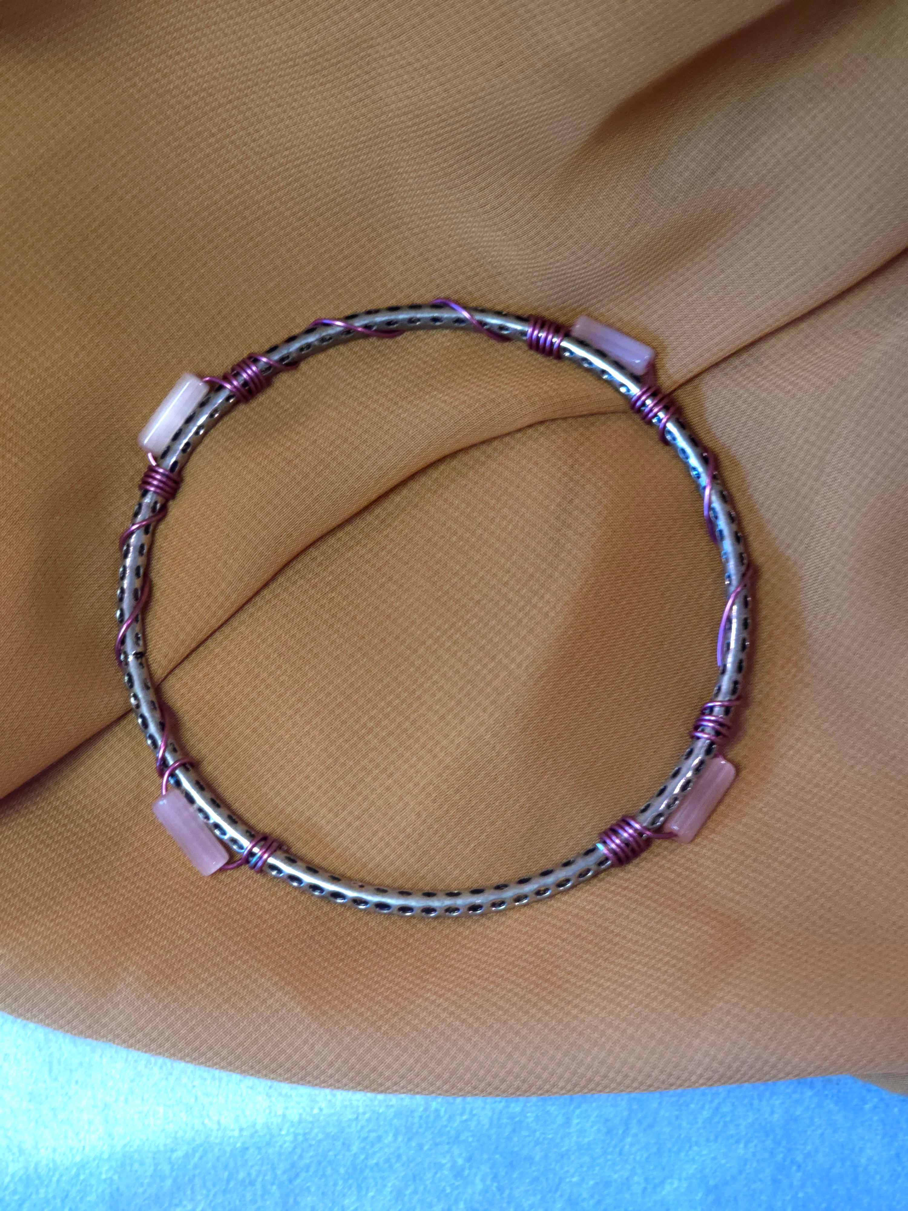 Silver and pink handcrafted bracelet