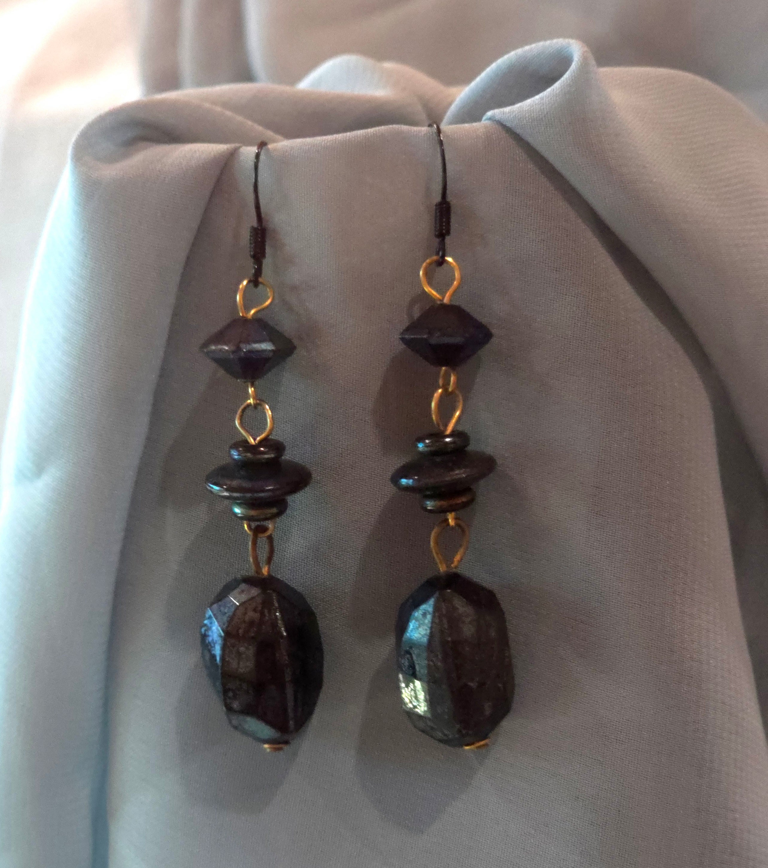Black beaded drop earrings